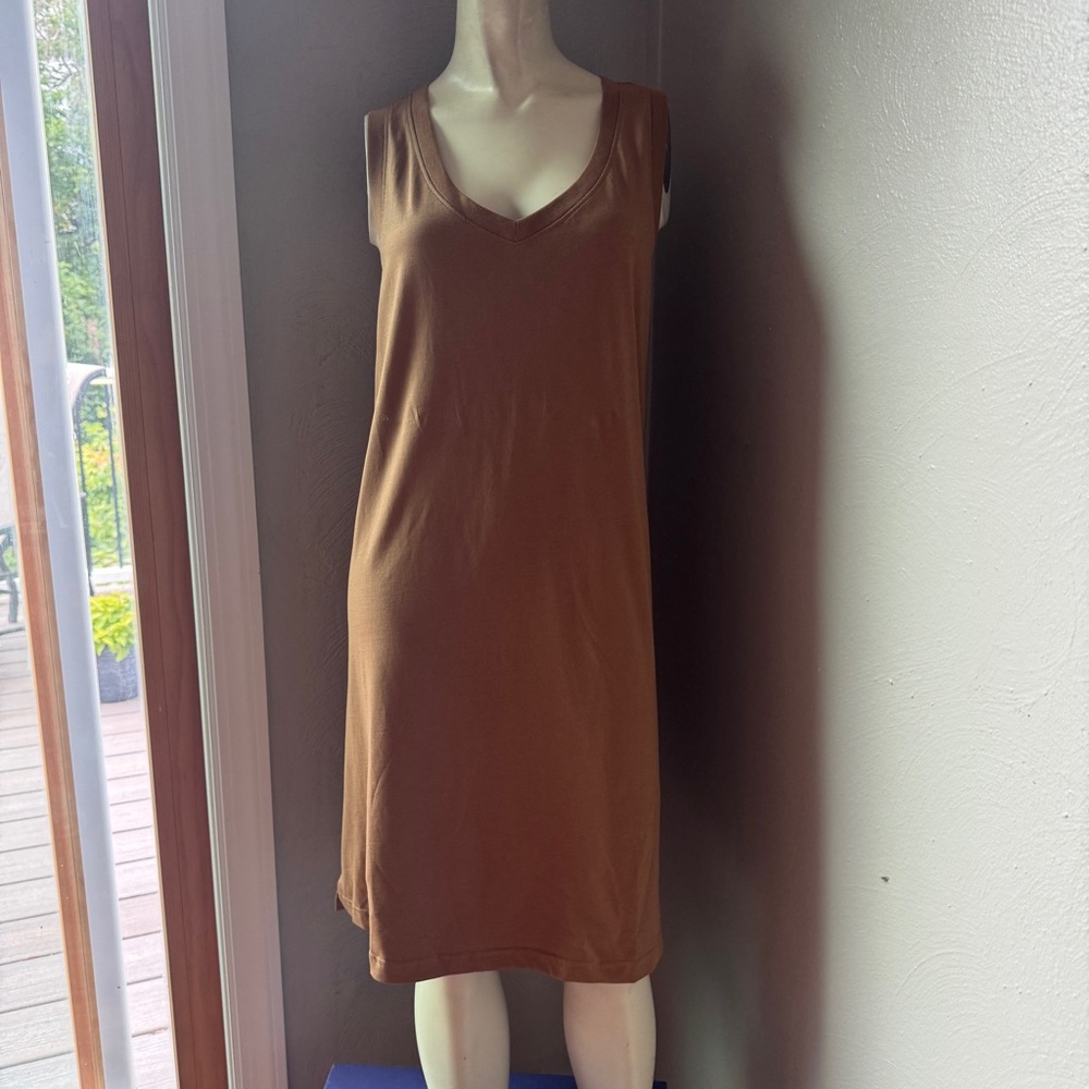 Pact sleeveless brown dress size small nwot